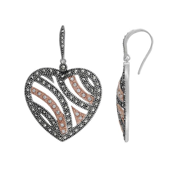 Lavish By Tjm 14k Rose Gold Over Silver And Sterling Silver Crystal Heart Earrings - Made With Swarovski Marcasite, Women's, Brown