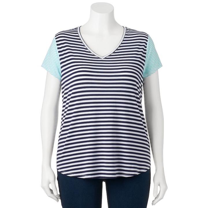 Juniors' Plus Size So&reg; Striped V-neck Tee, Girl's, Size: 1xl, Blue