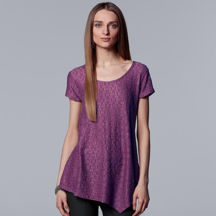 Women's Simply Vera Vera Wang Pucker Asymmetrical Hem Tee, Size: Large, Med Purple