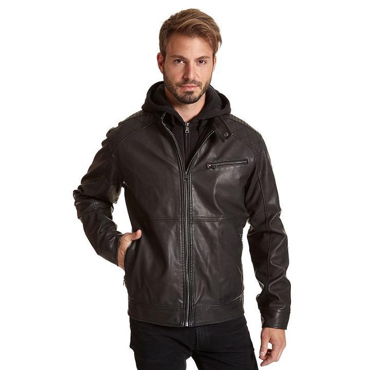 Big & Tall Excelled Faux-leather Hooded Racer Jacket, Men's, Size: 4xb, Black