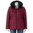Juniors' Plus Size Pink Envelope Faux-fur Hood Puffer Jacket, Girl's, Size: 3xl, Red