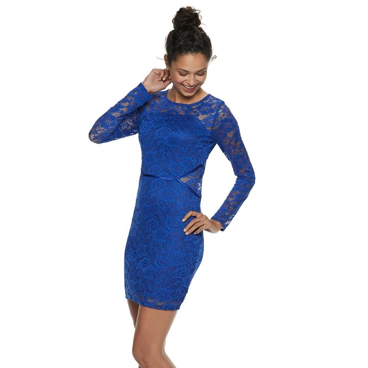 Juniors' Social Stories Lace Cutout-waist Bodycon Dress, Teens, Size: Large, Blue