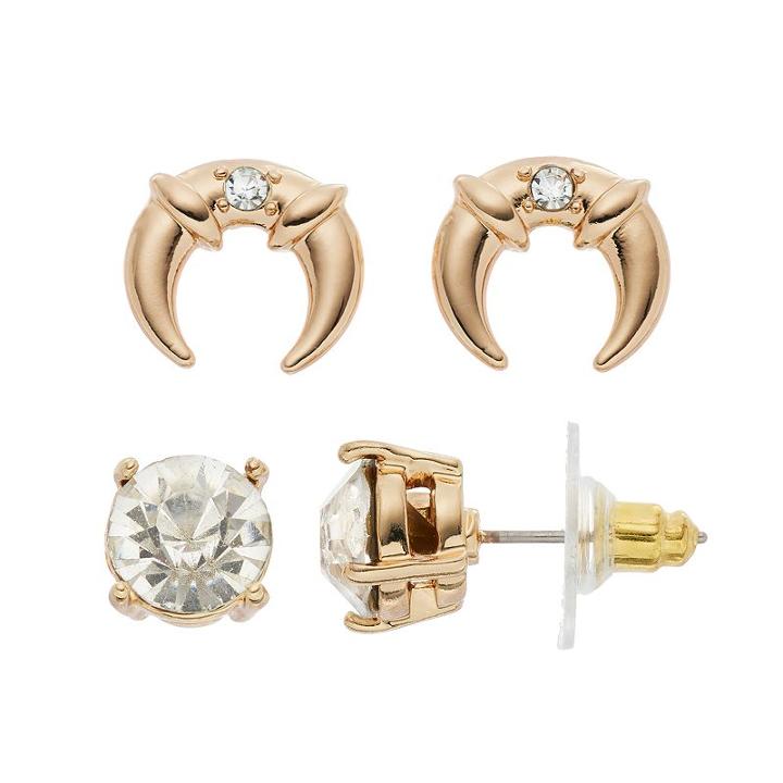 Jennifer Lopez Solitaire Stud & Crescent Drop Earring Set, Women's, Gold