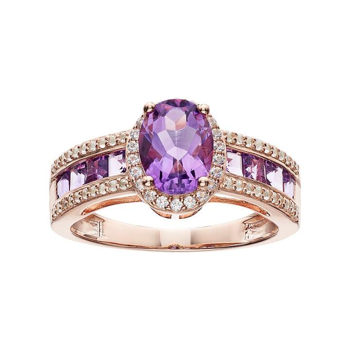 Sterling Silver Amethyst & Lab-created White Sapphire Halo Ring, Women's, Size: 6, Purple