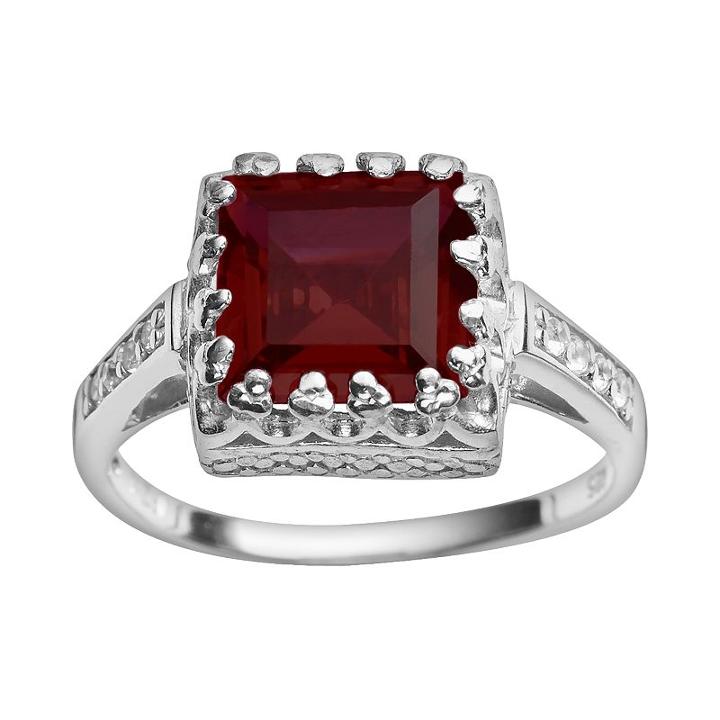 Sterling Silver Garnet And Lab-created White Sapphire Crown Ring, Women's, Size: 6, Red