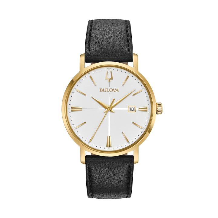 Bulova Men's Aerojet Leather Watch - 97b172, Size: Large, Black