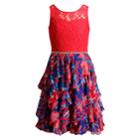 Girls 7-16 Emily West Lace Printed Ruffled Corkscrew Dress, Size: 8, Pink