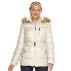 Women's Halitech Faux-fur Trim Hooded Puffer Jacket, Size: Small, Beig/green (beig/khaki)