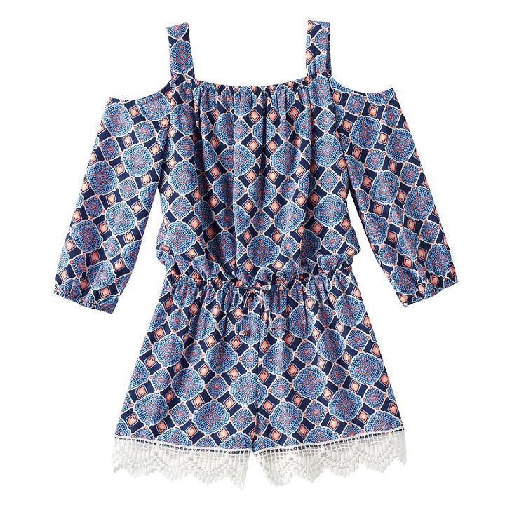 Girls 7-16 My Michelle Cold Shoulder Lace Border Romper, Girl's, Size: Xl, Drk Purple
