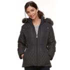 Women's Details Faux-fur Trim Quilted Jacket, Size: Small, Hematite