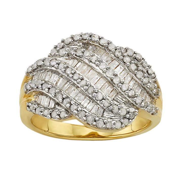 14k Gold Over Silver 1-ct. T.w. Diamond Wave Ring, Women's, Size: 6, White