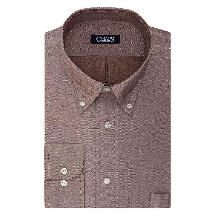 Big & Tall Chaps Regular-fit Herringbone Wrinkle-free Dress Shirt, Men's, Size: 20 35/6t, Dark Brown