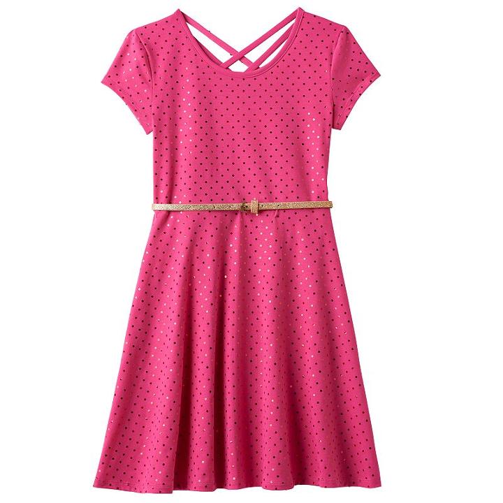 Girls 7-16 & Plus Size So&reg; Double Criss-cross Back Belted Skater Dress, Girl's, Size: 12 1/2, Med Pink