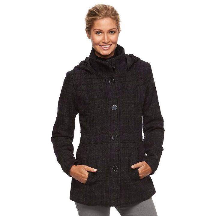 Women's D.e.t.a.i.l.s Hooded Single-breasted Peacoat, Size: Small, Grey