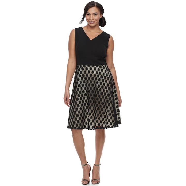 Plus Size Chaya Polka-dot Fit & Flare Dress, Women's, Size: 16 W, Oxford