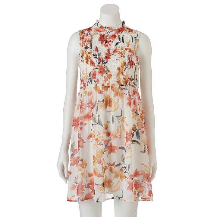 Juniors' Lily Rose Floral Mockneck Dress, Girl's, Size: Medium, White Oth