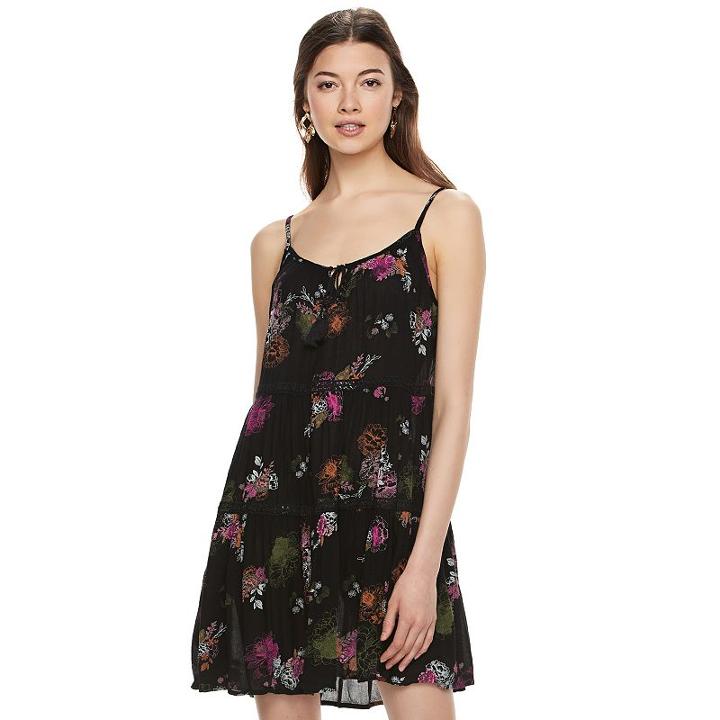 Juniors' Mudd&reg; Tie-front Tiered Dress, Girl's, Size: Xl, Black
