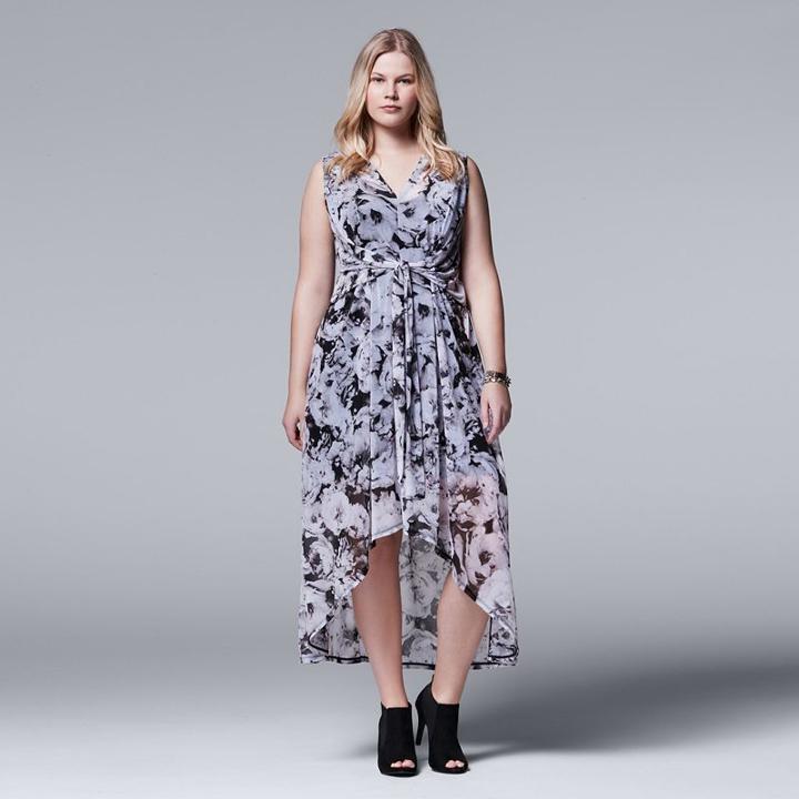 Plus Size Simply Vera Vera Wang High-low Chiffon Maxi Dress, Women's, Size: 1xl, Grey (charcoal)