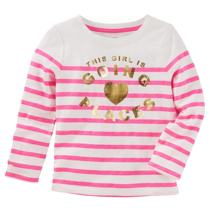 Girls 4-12 Oshkosh B'gosh&reg; This Girl Is Going Places Striped Graphic Tee, Size: 12, Pink