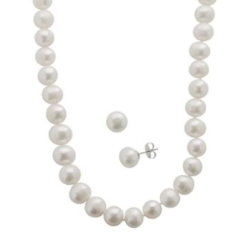 Pearlustre By Imperial Freshwater Cultured Pearl Sterling Silver Necklace And Stud Earring Set, Women's, White