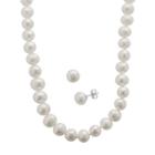 Pearlustre By Imperial Freshwater Cultured Pearl Sterling Silver Necklace And Stud Earring Set, Women's, White