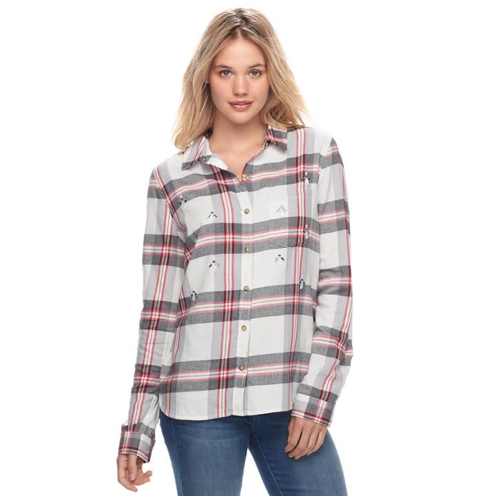 Juniors' So&reg; Embellished Flannel Shirt, Teens, Size: Xl, Med Red