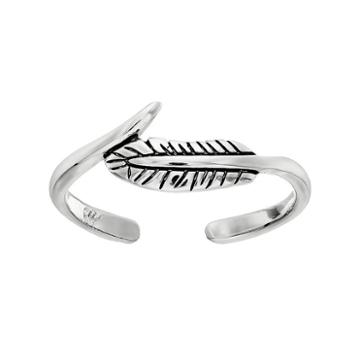 Barefootsies Silver Plated Feather Toe Ring, Women's, Grey