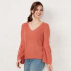 Women's Lc Lauren Conrad V-neck Bell Sleeve Sweater, Size: Medium, Med Pink