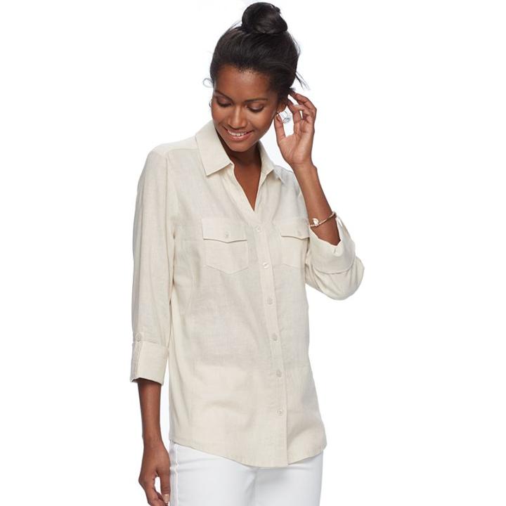 Women's Croft & Barrow&reg; Solid Linen-blend Shirt, Size: Large, Beige Oth