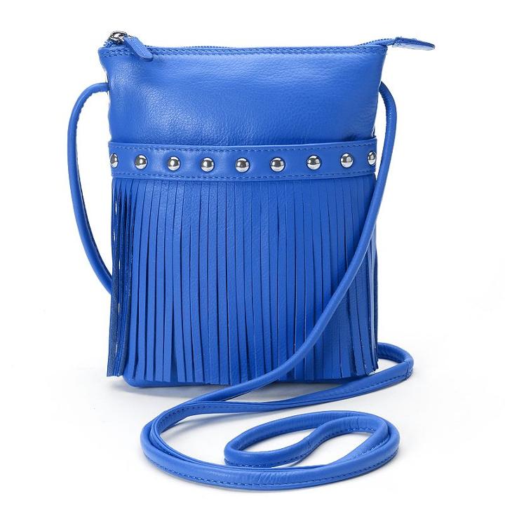 Ili Leather Fringe Crossbody Bag, Women's, Blue