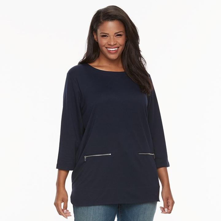 Plus Size Croft & Barrow&reg; Zippered-pocket Tunic, Women's, Size: 3xl, Blue