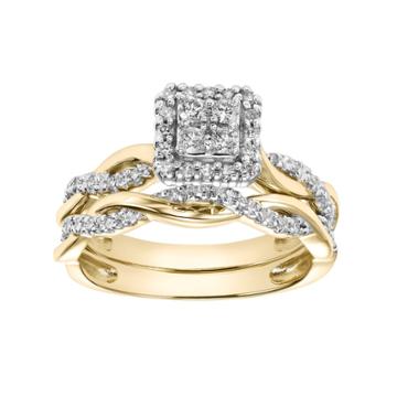 Lovemark 10k Gold 1/3 Carat T.w. Diamond Square Engagement Ring Set, Women's, Size: 5.50, White