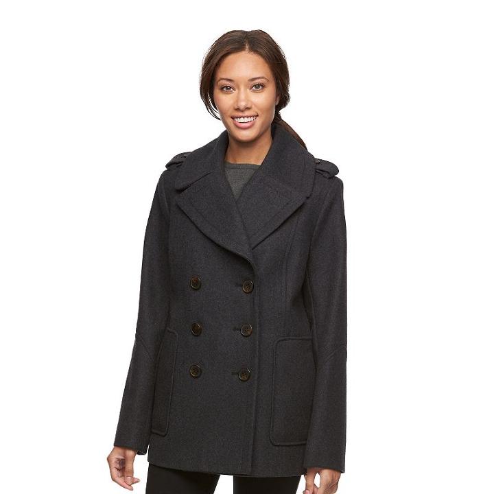 Women's Croft & Barrow&reg; Double-breasted Wool Blend Peacoat, Size: Small, Med Grey