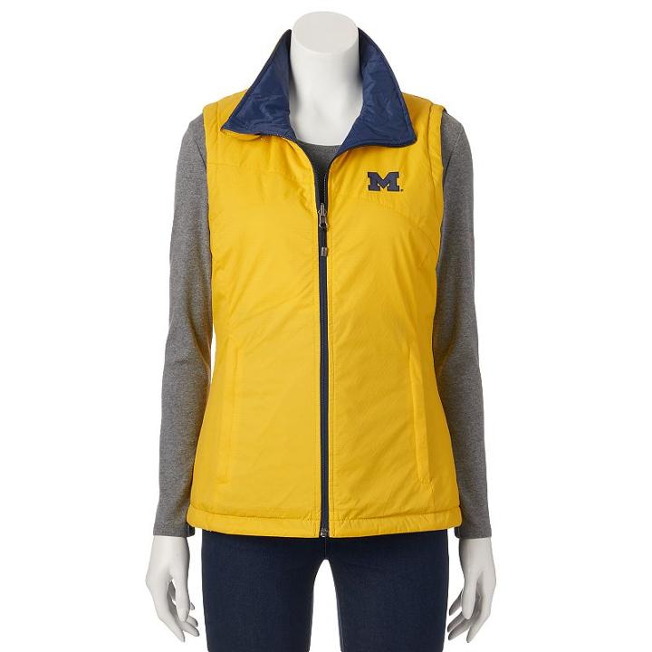 Women's Columbia Michigan Wolverines Reversible Powder Puff Vest, Size: Medium, Med Blue