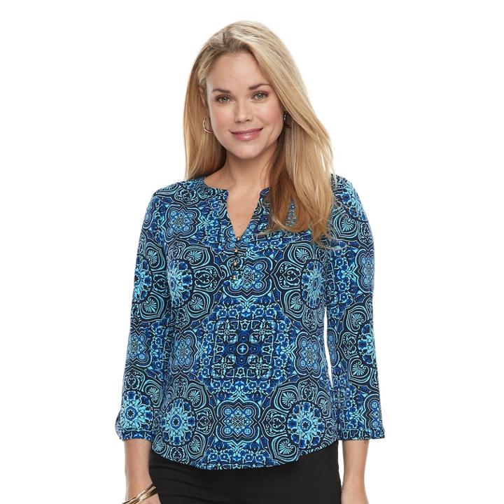 Petite Dana Buchman Knit Henley Top, Women's, Size: Xl Petite, Blue