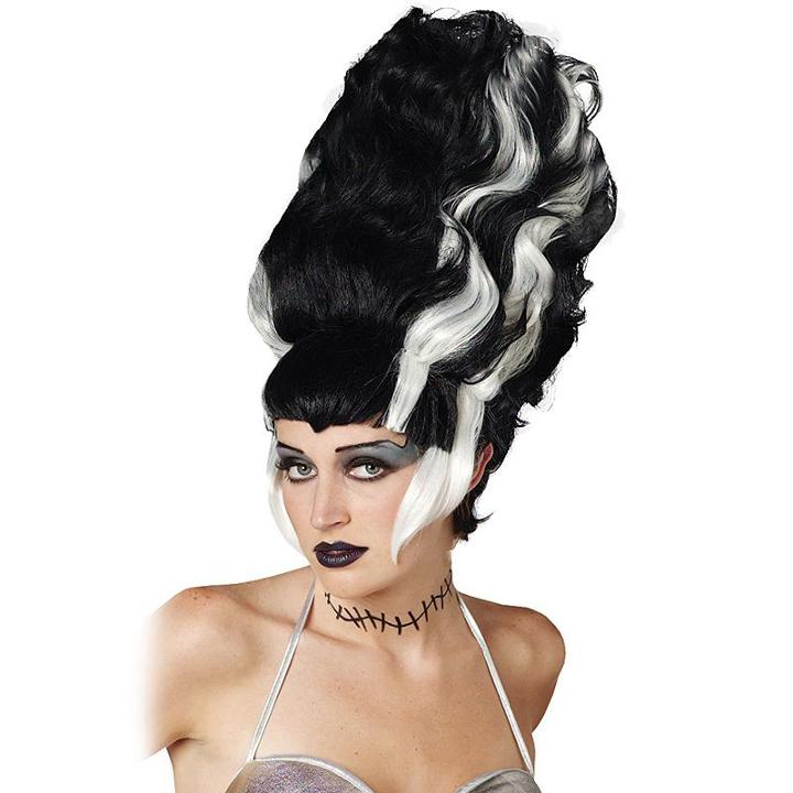 Adult White-streak Beehive Costume Wig, Black
