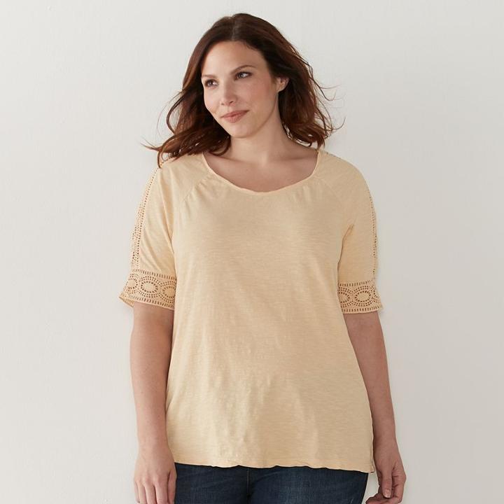 Plus Size Sonoma Goods For Life&trade; Lace-accent Top, Women's, Size: 2xl, Lt Beige