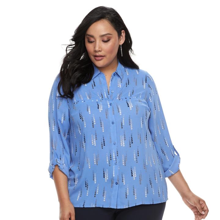 Plus Size Apt. 9&reg; Button Front Top, Women's, Size: 0x, Light Blue