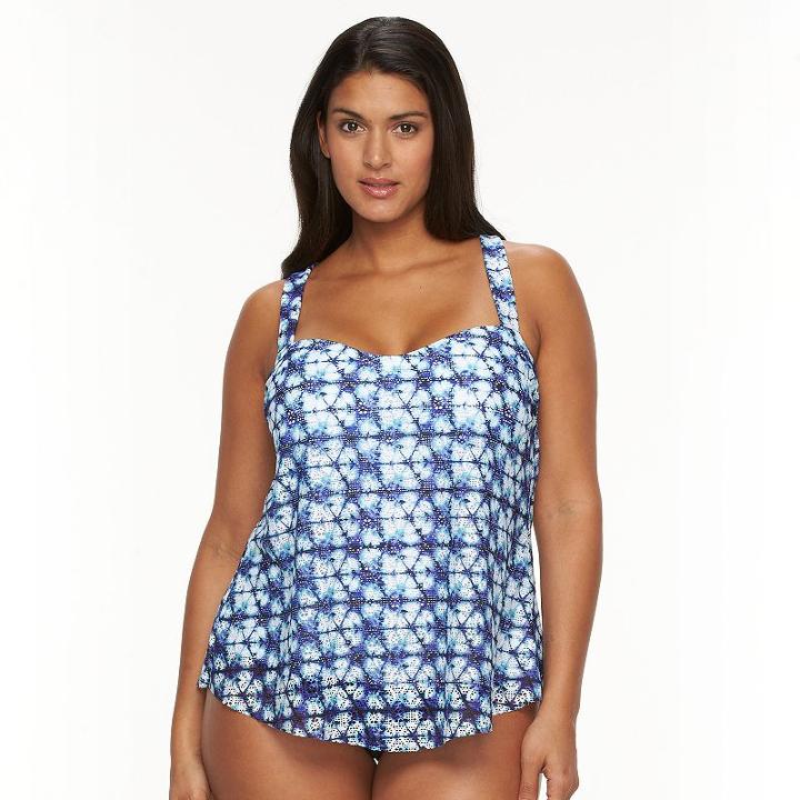 Plus Size Croft & Barrow&reg; Tummy Slimmer Tie-dye Crochet Tankini Top, Women's, Size: 22 W, Light Blue
