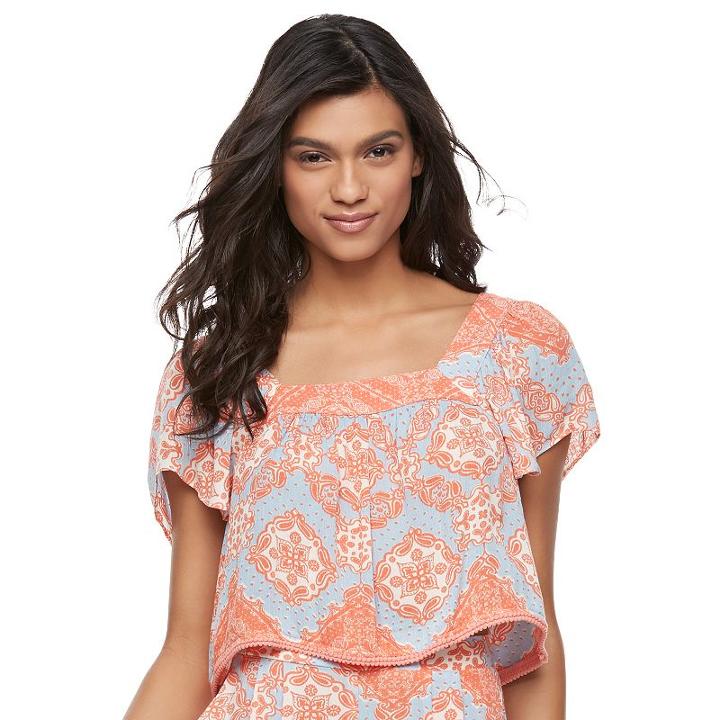 Juniors' Candie's&reg; Pom-pom Squareneck Top, Girl's, Size: Xl, Light Blue