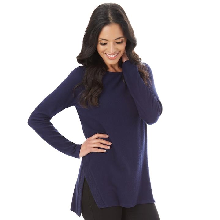 Women's Apt. 9&reg; Vented Crewneck Sweater, Size: Large, Dark Blue