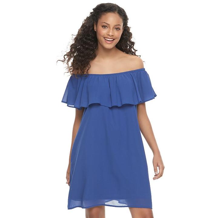 Juniors' Speechless Ruffle Off-the-shoulder Shift Dress, Girl's, Size: Large, Dark Blue