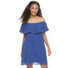 Juniors' Speechless Ruffle Off-the-shoulder Shift Dress, Girl's, Size: Large, Dark Blue