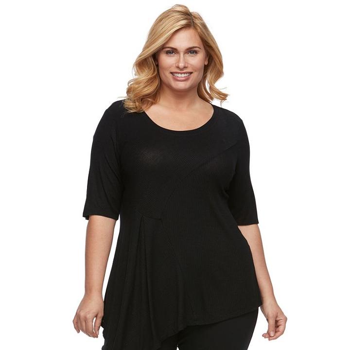 Plus Size Apt. 9&reg; Pieced Scoopneck Tee, Women's, Size: 3xl, Black