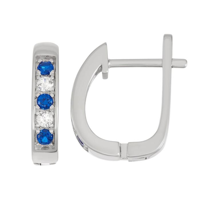 Sterling Silver Lab-created Blue & White Sapphire U-hoop Earrings, Women's
