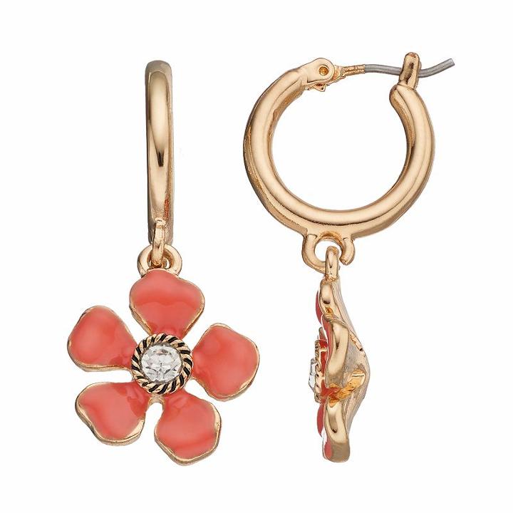 Napier Flower Charm Hoop Earrings, Women's, Orange