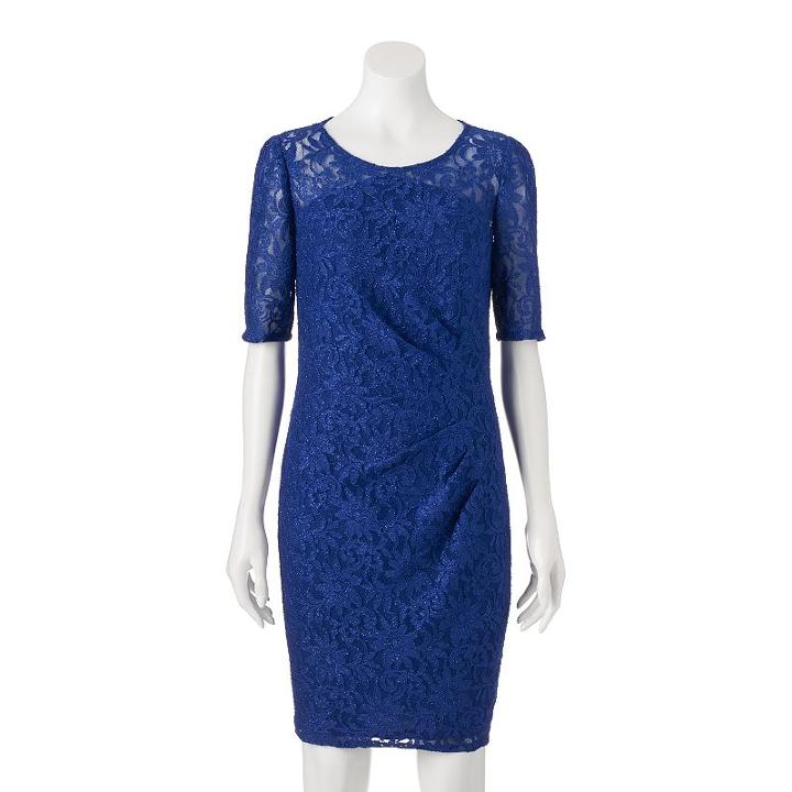 Women's 1 By 8 Glitter Lace Sheath Dress, Size: 6, Brt Blue