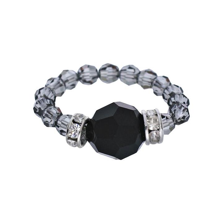 Crystal Avenue Silver-plated Crystal Bead Stretch Ring - Made With Swarovski Crystals, Women's, Black