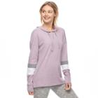 Juniors' So&reg; Perfectly Soft Striped Sleeve Hooded Tee, Teens, Size: Small, Drk Purple