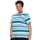 Plus Size Croft & Barrow&reg; Print Button-hem Squareneck Top, Women's, Size: 2xl, Light Blue
